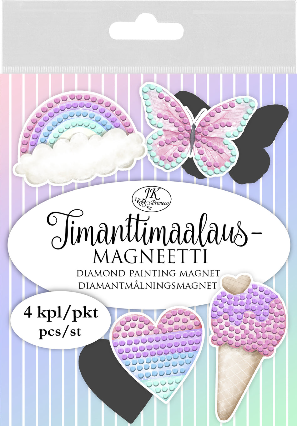 Valokuva tuotteesta Timanttimaalausmagneetti Lila/pinkki 4 kpl, kuuluu tuoteryhmään Askartelutarvikkeet.