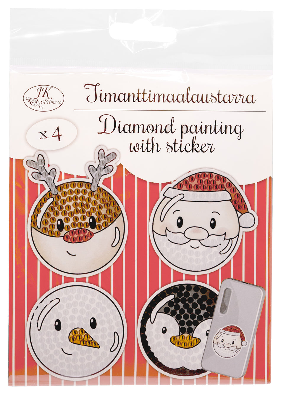 Valokuva tuotteesta Timanttimaalaustarra Jouluhahmot pyöreä 4 kpl, kuuluu tuoteryhmään Sesonkiaskartelu.
