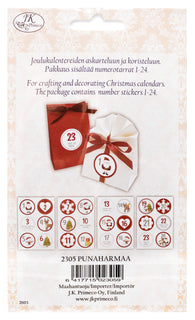 Tarra numerot 1-24 punaharmaa
