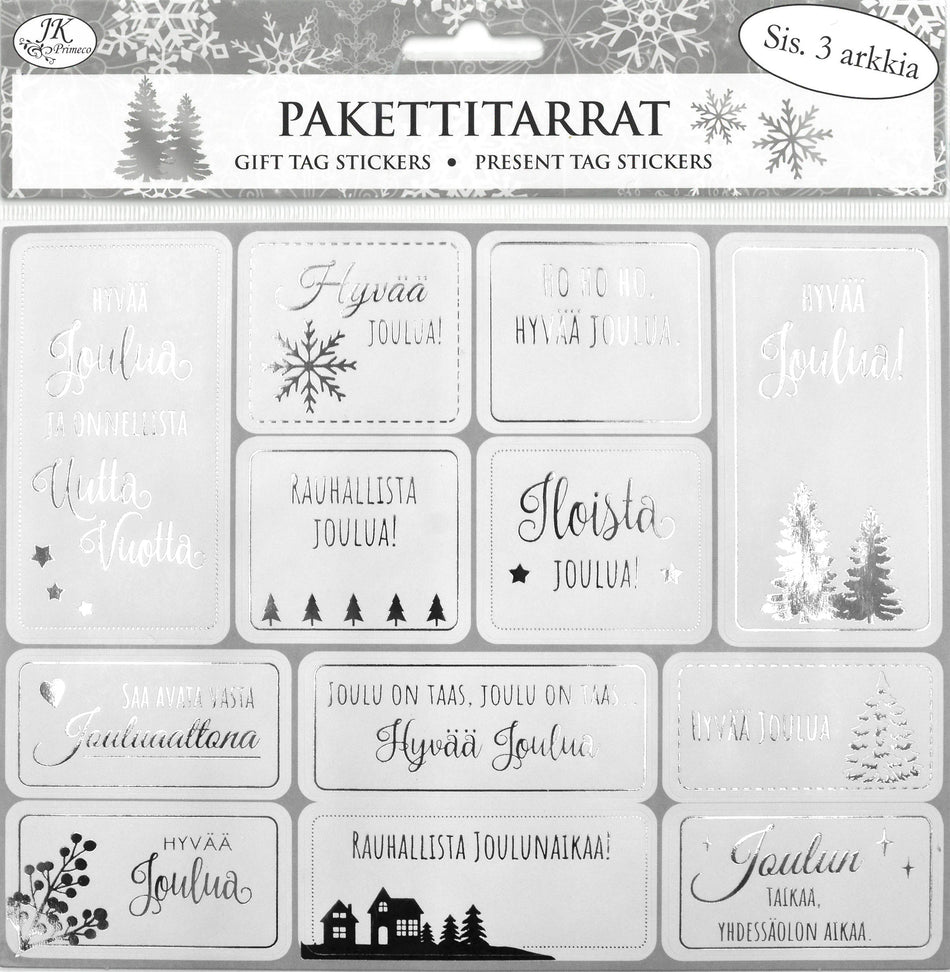 Valokuva tuotteesta Pakettitarra Joulu hopeafolio 3ark, kuuluu tuoteryhmään Paketointi.