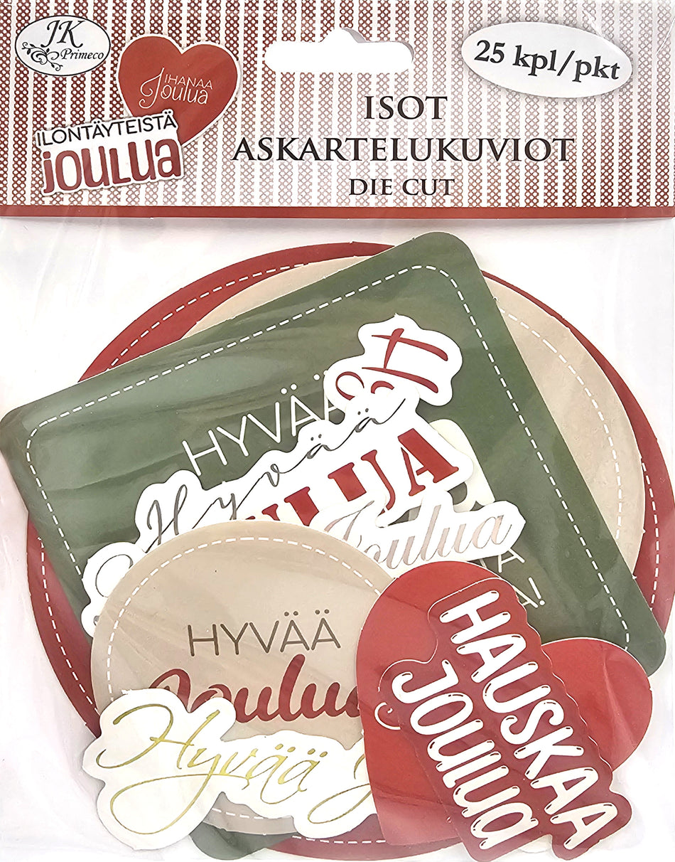 Valokuva tuotteesta Askartelukuvio iso 25 kpl Joulutekstit punavihreä, kuuluu tuoteryhmään Sesonkiaskartelu.