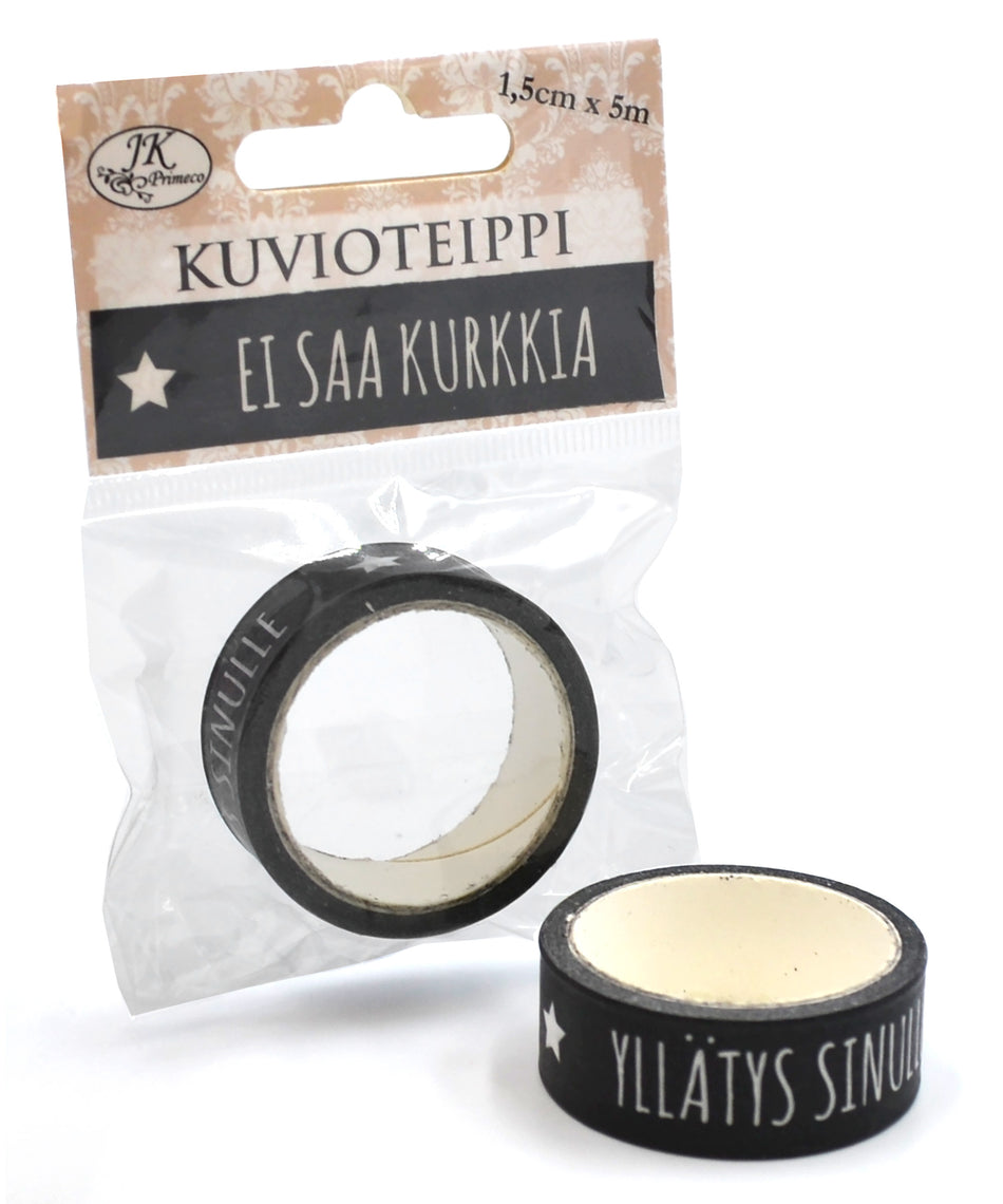 Valokuva tuotteesta Koristeteippi 1 cm x 5 m musta Ei saa kurkkia, kuuluu tuoteryhmään Sesonkiaskartelu.