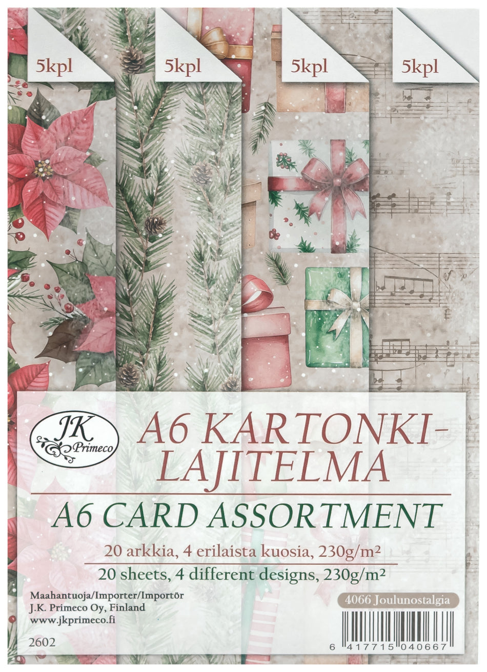 Valokuva tuotteesta Kartonkilajitelma A6/20 kpl Joulunostalgia, kuuluu tuoteryhmään Sesonkiaskartelu.