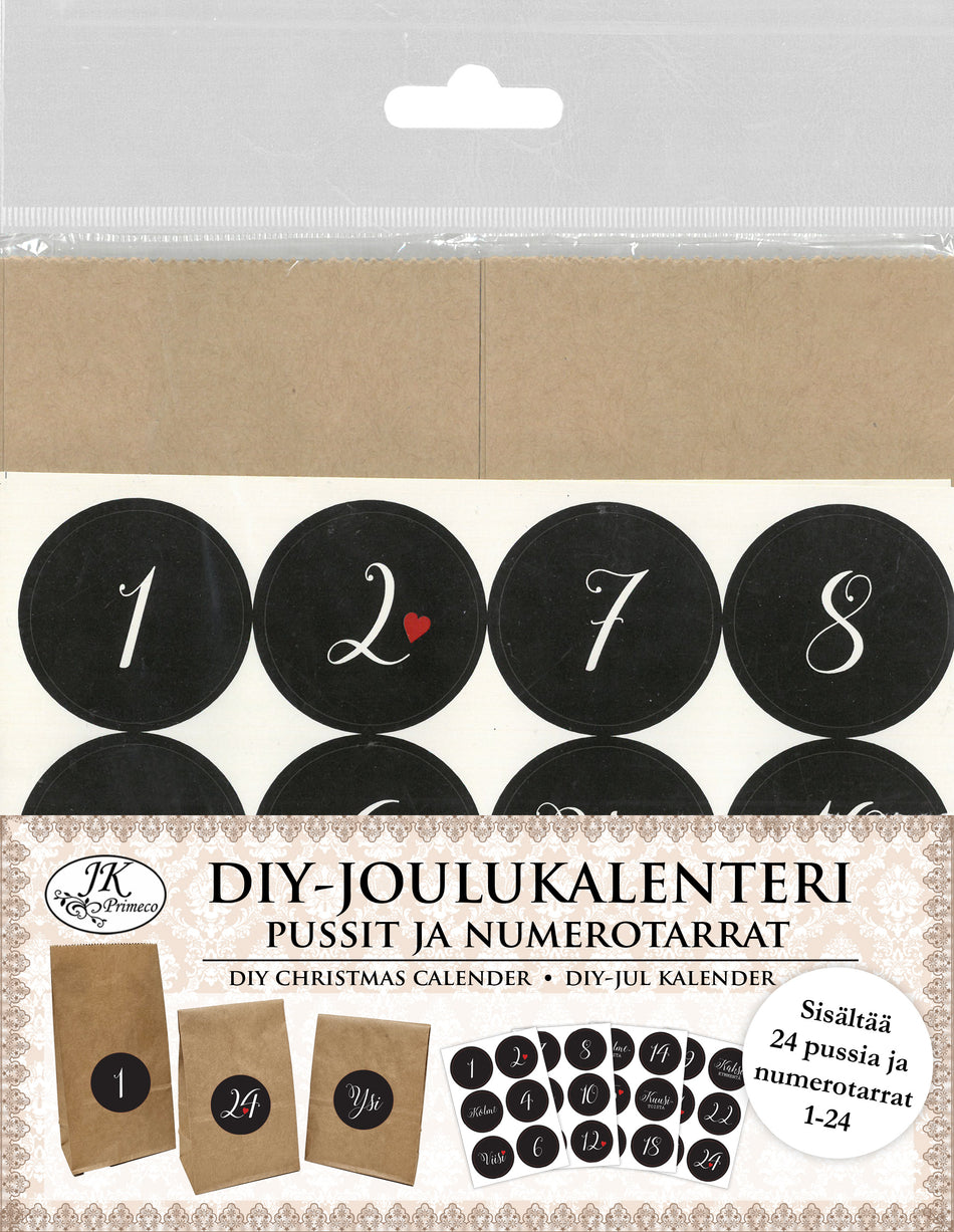 Valokuva tuotteesta DIY-Joulukalenteri Pussit ja numerotarrat natur, kuuluu tuoteryhmään Sesonkiaskartelu.