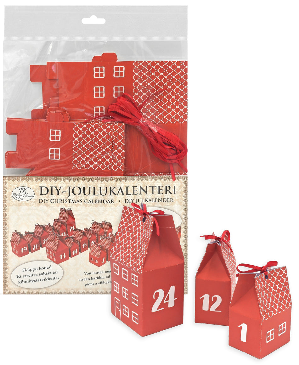 Valokuva tuotteesta DIY-Joulukalenteri Talot punainen, kuuluu tuoteryhmään Sesonkiaskartelu.