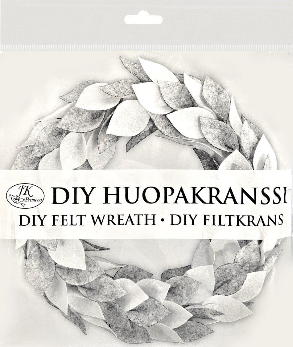 Valokuva tuotteesta Askartelusetti Huopakranssi valkoharmaa, kuuluu tuoteryhmään Sesonkiaskartelu.