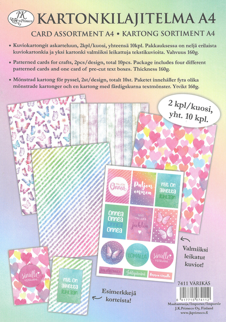 Valokuva tuotteesta Kartonkilajitelma A4/10 kpl Värikäs, kuuluu tuoteryhmään Paperiaskartelu.