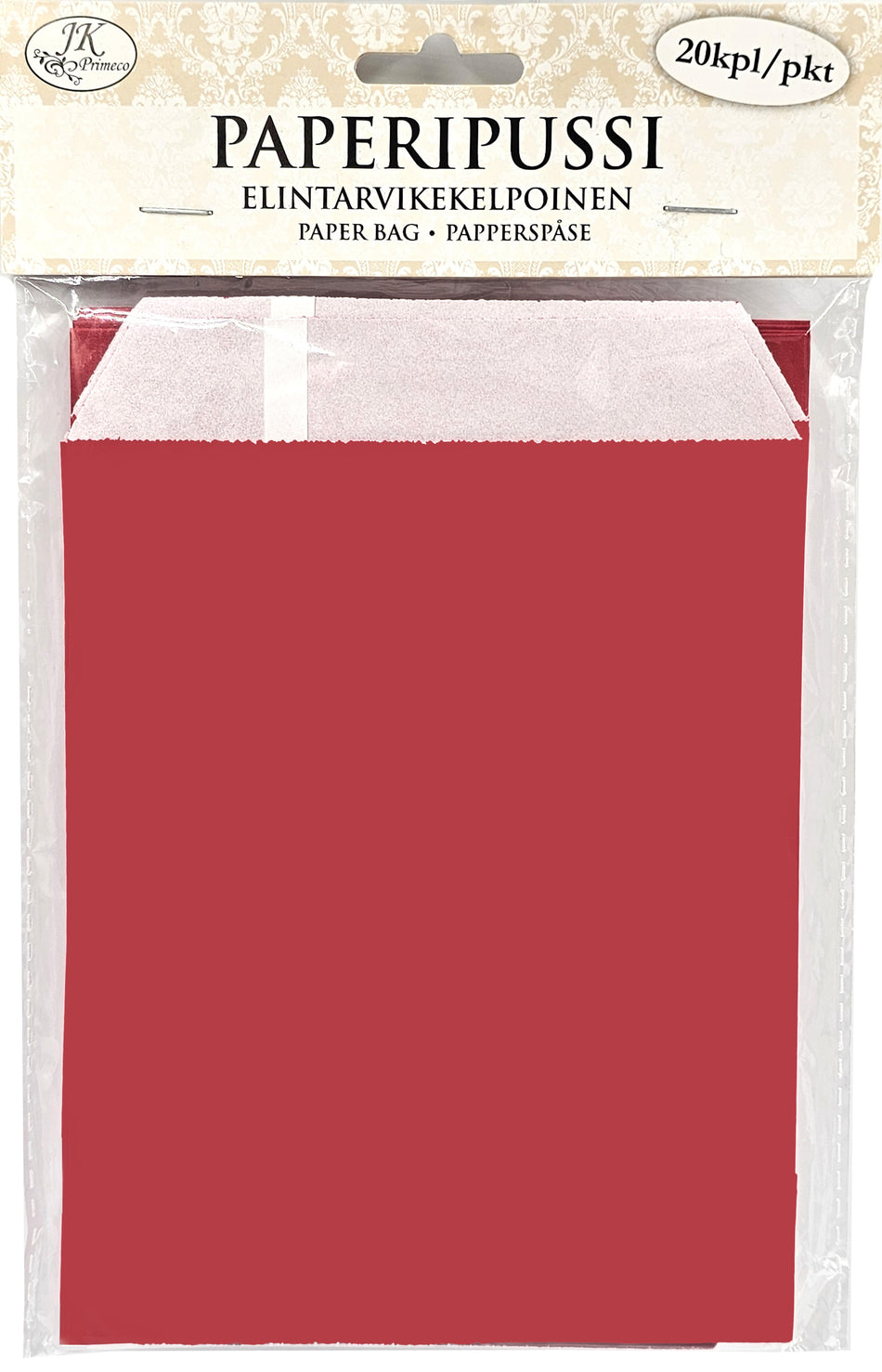 Valokuva tuotteesta Paperipussi 18 x 13cm/20 kpl punainen, kuuluu tuoteryhmään Sesonkiaskartelu.