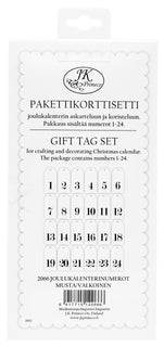 Pakettikorttisetti Joulukalenterinumerot musta/valkoinen