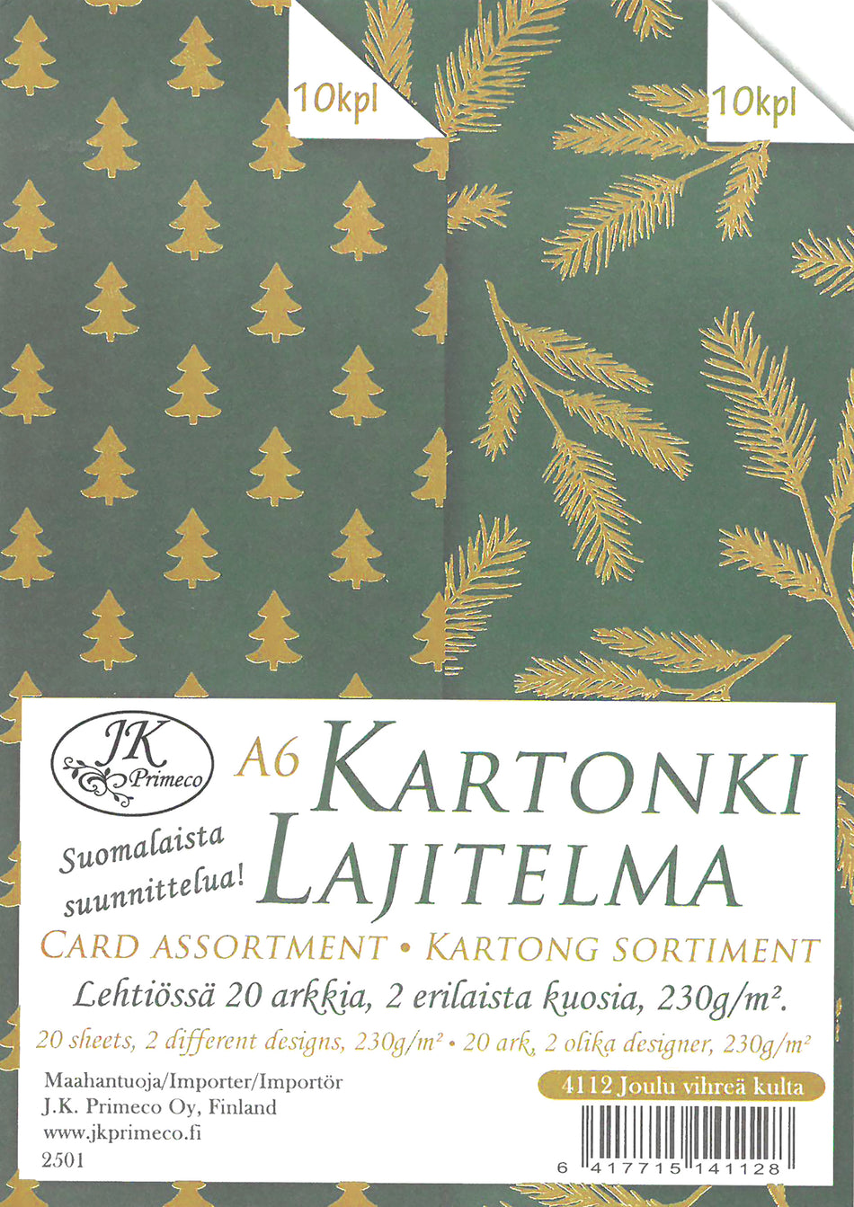 Valokuva tuotteesta Kartonkilajitelma A6/20 kpl Joulu vihreä, kuuluu tuoteryhmään Sesonkiaskartelu.