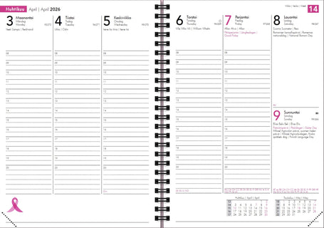 Vuosikalenteri Roosa nauha 2026 A5 Ruusukulta