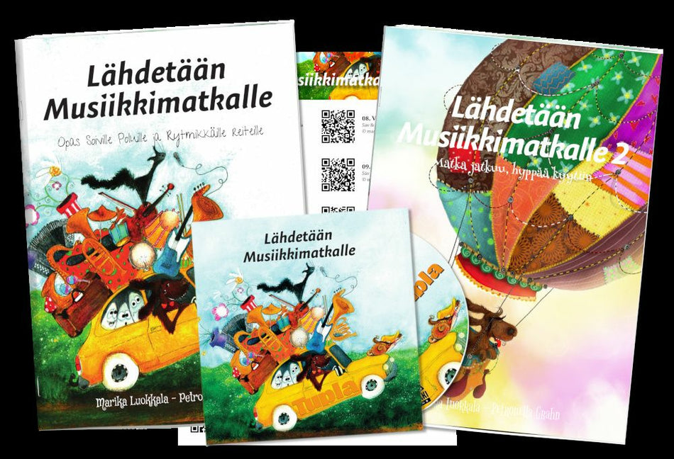 Valokuva kirjasta Marika Luokkala Lähdetään Musiikkimatkalle 1 ja 2 -paketti (+cd ja 2 QR-koodikorttia), kuuluu tuoteryhmään Musiikki.