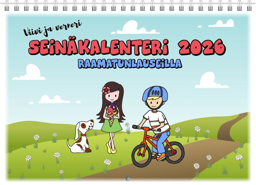 Valokuva tuotteesta Viivi ja Verneri seinäkalenteri 2026, raamatunlauseilla, kuuluu tuoteryhmään Seinäkalenterit.