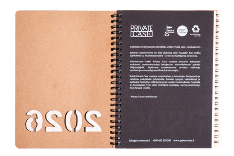 Vuosikalenteri vihko-osalla A5 Private Case Luonnonkorkki