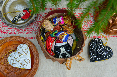 Joulukoriste Mum's READ sydän, kultavalkoinen