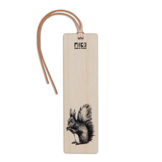 Kirjanmerkki Miiko Orava koivuvaneri/poronnahka 4x14cm