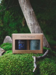 Lahjapakkaus Metsän virkistävä voima-yrttitee ja Mustikka-hunajavalmiste Metsä/Skogen