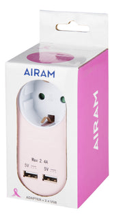 Pistoke + dual USB 2,4A Roosa nauha