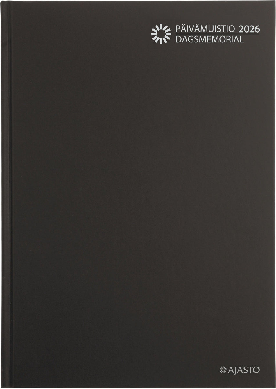 Valokuva tuotteesta Päivämuistio/Dagsmemorial, sidottu, musta 2026, kuuluu tuoteryhmään Tasku- ja pöytäkalenterit.