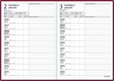 10 vuoden kalenteri/10 årskalendern, kupari 2026–2035