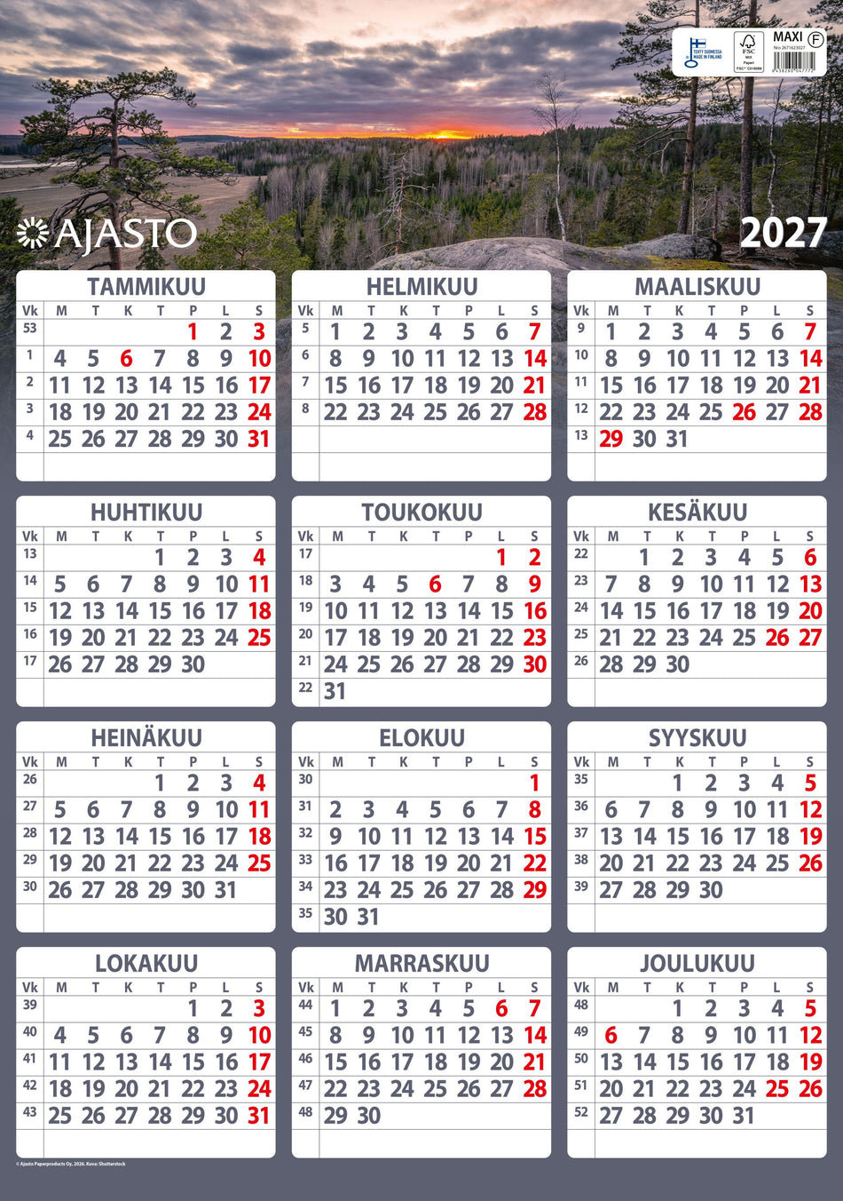 Valokuva tuotteesta Maxi  2027, kuuluu tuoteryhmään Seinäkalenterit.