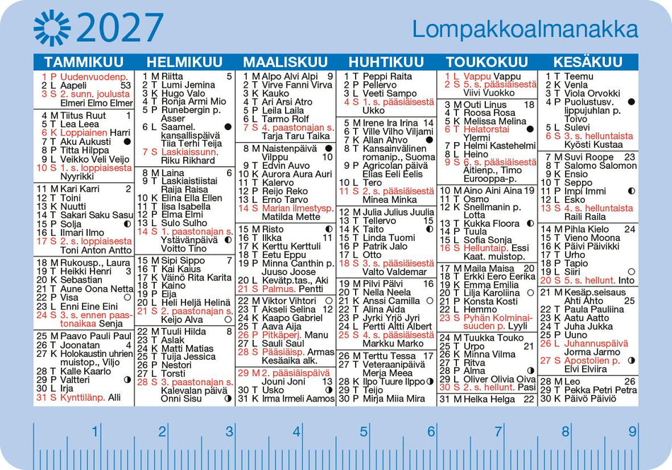 Valokuva tuotteesta Lompakkoalmanakka 2027, kuuluu tuoteryhmään Tasku- ja pöytäkalenterit.