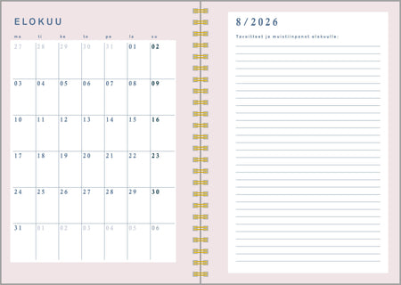 Cozy väritettävä kalenteri, Karhu 2026-2027 (lukuvuosikalenteri)