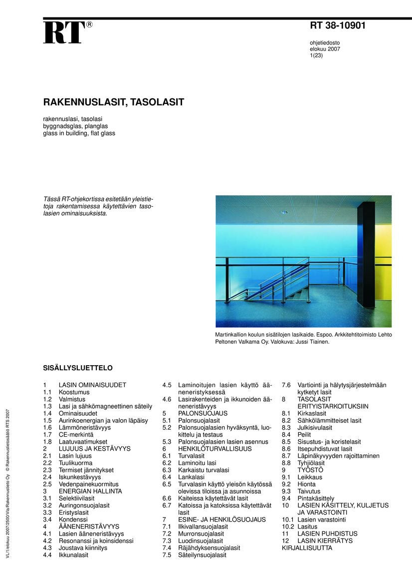 Valokuva kirjasta  RT 38-10901, Rakennuslasit, tasolasit, kuuluu tuoteryhmään E-kirjat tieto.