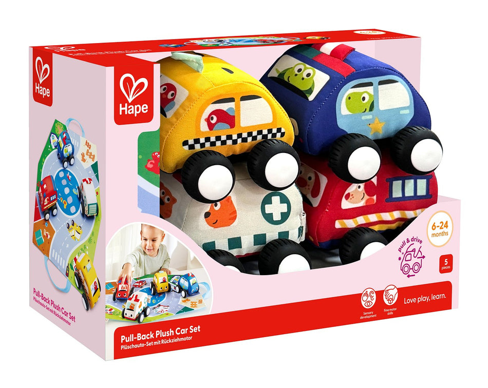 Valokuva tuotteesta Pehmoautot Pull-Back Hape, kuuluu tuoteryhmään Lelut.