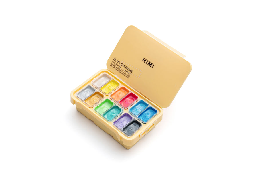 Valokuva tuotteesta Guassivärisetti 12 väriä HIMI Twin Cup Gouache Set -Yellow Case - Metallic Edition, kuuluu tuoteryhmään Taidetarvikkeet.