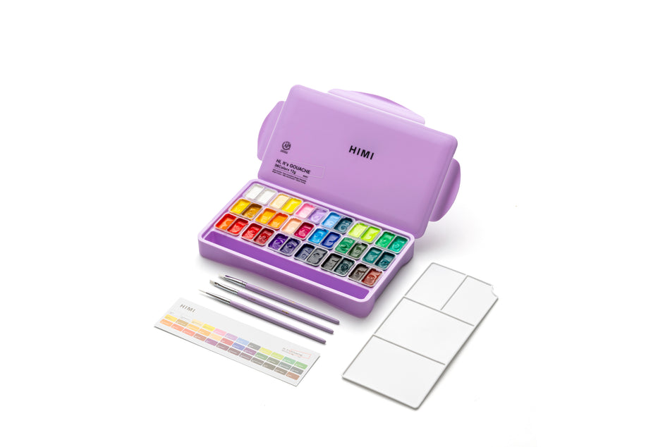 Valokuva tuotteesta Guassivärisetti 36 väriä HIMI Twin Cup Gouache Set Purple Case Edition, kuuluu tuoteryhmään Taidetarvikkeet.