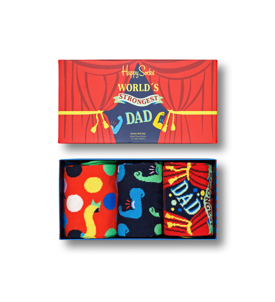 Valokuva tuotteesta Lahjapakkaus Happy Socks Strongest Dad setti 3 paria sukkia, kuuluu tuoteryhmään Asut asusteet.