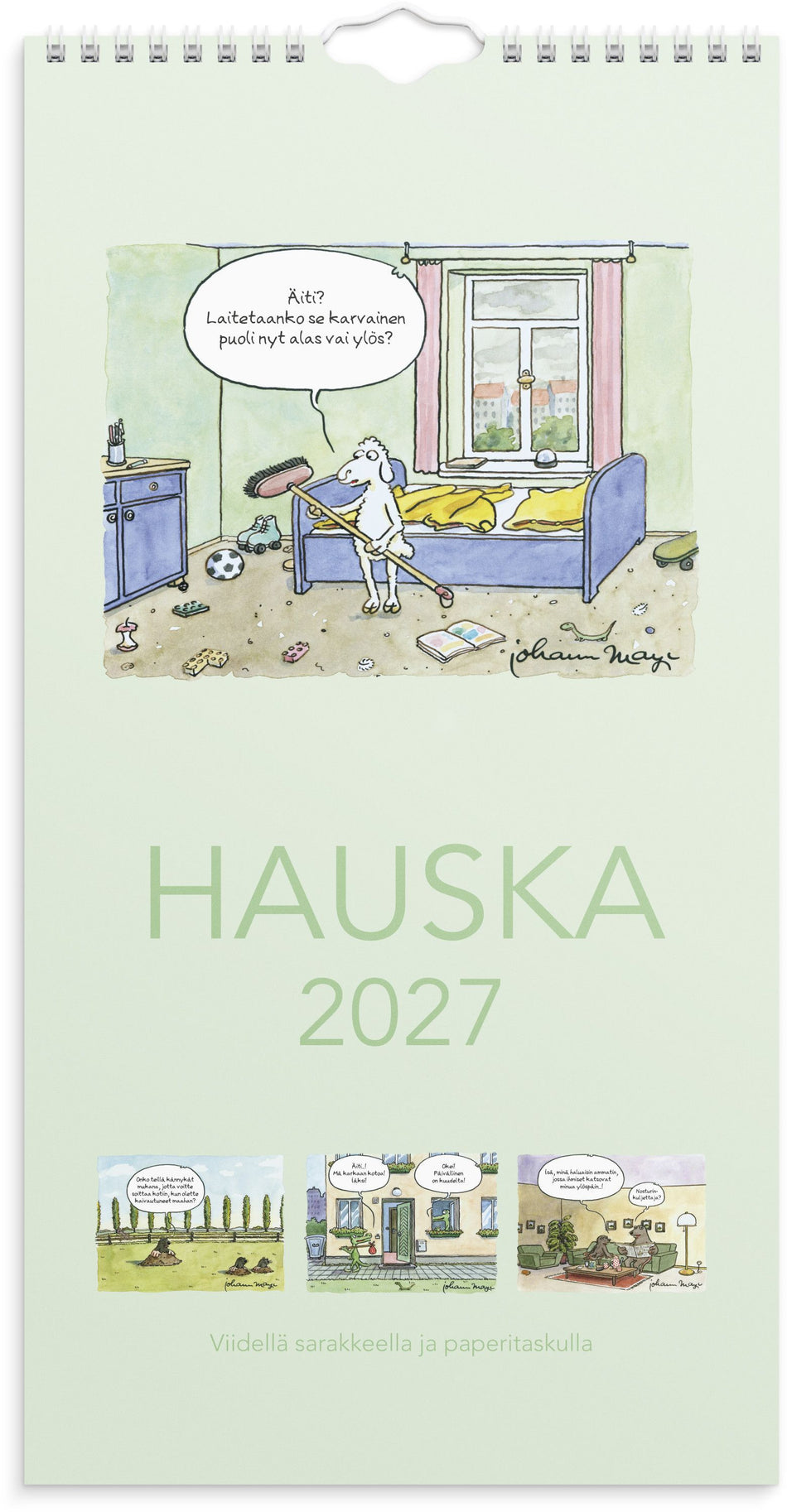 Valokuva tuotteesta Perhekalenteri  Hauska paperitaskulla 2027, kuuluu tuoteryhmään Seinäkalenterit.