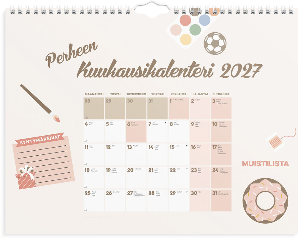 Valokuva tuotteesta Perheen kuukausi 2027, kuuluu tuoteryhmään Seinäkalenterit.