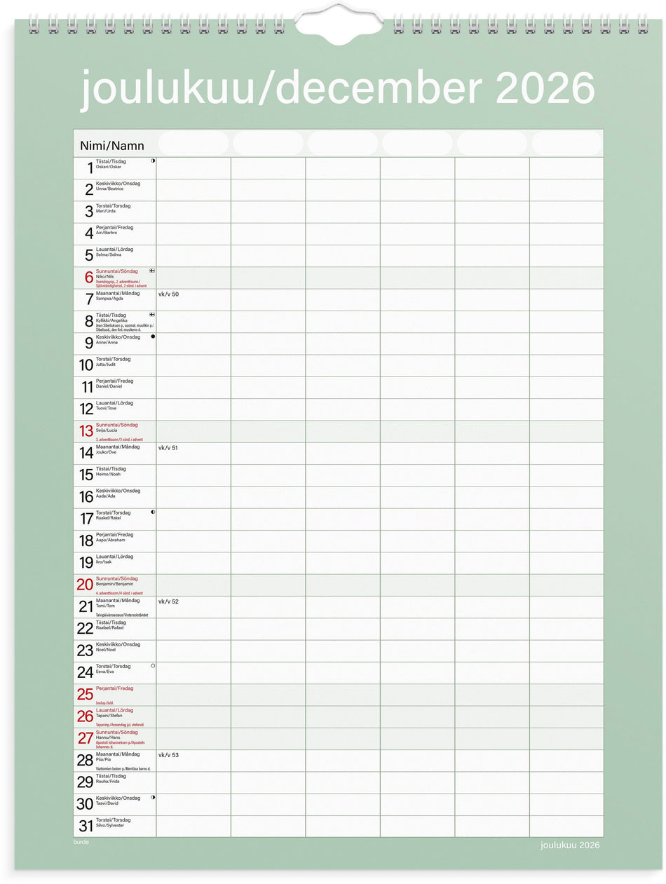 Valokuva tuotteesta Perhekalenteri Kätevä 2026-2027 (lukuvuosikalenteri), kuuluu tuoteryhmään Lukuvuosikalenterit.