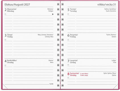 Opiskelijan kalenteri Basic roosa muovi 2026-2027 (lukuvuosikalenteri)