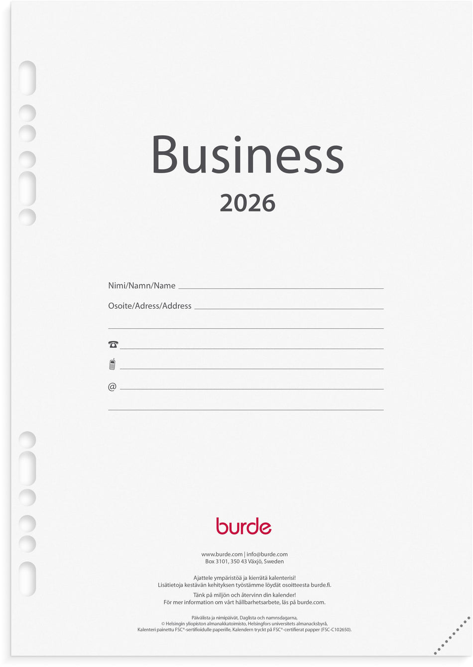 Valokuva tuotteesta Business kalenteripaketti 12 kk 2026, kuuluu tuoteryhmään Tasku- ja pöytäkalenterit.