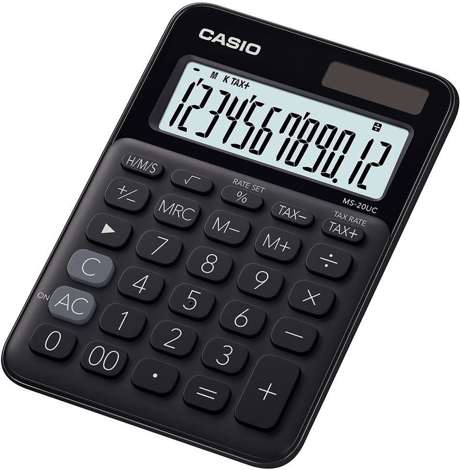 Valokuva tuotteesta Pöytälaskin Casio MS-20UC musta, kuuluu tuoteryhmään Laskimet ja lisätarvikkeet.