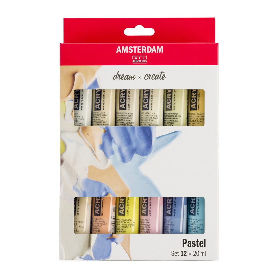 Valokuva tuotteesta Akryylivärilajitelma 12x20 ml pastels Talens Amsterdam, kuuluu tuoteryhmään Taidetarvikkeet.