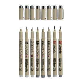 Kuitukärkikynä Sakura Pigma Micron Grey Set 8kpl