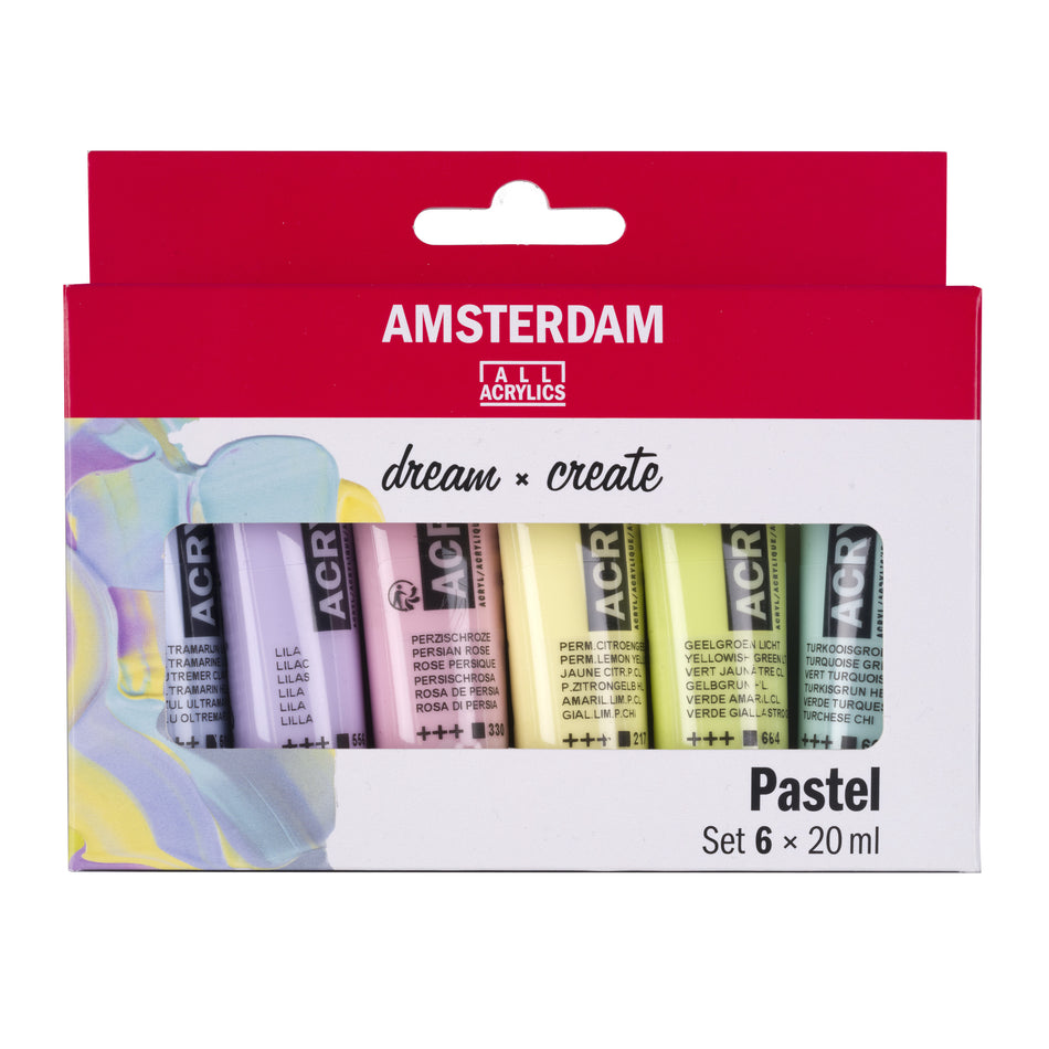 Valokuva tuotteesta Akryylivärilajitelma 6x20ml pastellivärit Amsterdam, kuuluu tuoteryhmään Taidetarvikkeet.