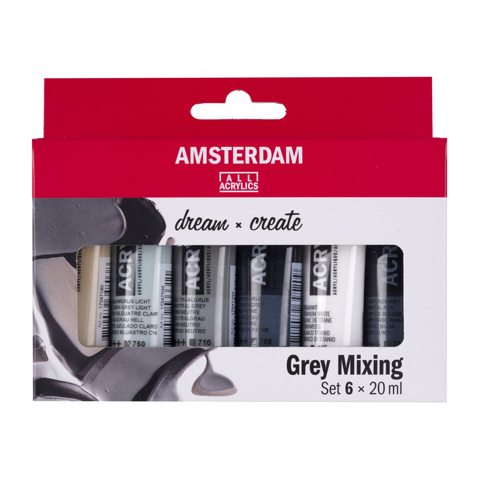 Valokuva tuotteesta Akryylivärilajitelma 6x20ml harmaasävyt Amsterdam, kuuluu tuoteryhmään Taidetarvikkeet.