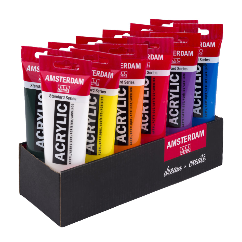 Valokuva tuotteesta Akryyliväri 12 x 120 ml Amsterdam, kuuluu tuoteryhmään Taidetarvikkeet.
