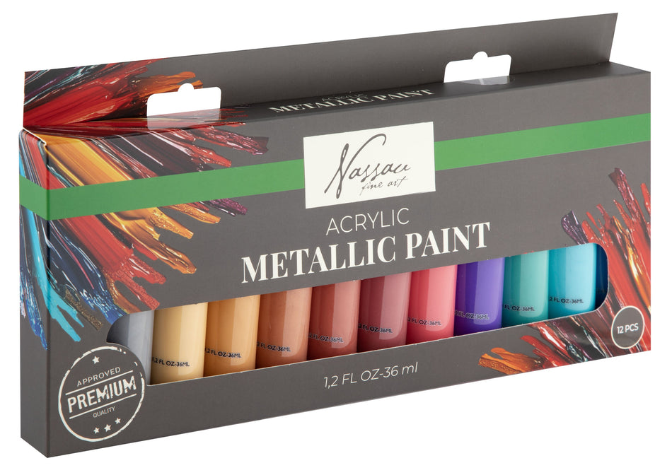 Valokuva tuotteesta Akryylimaalit 12x36ml Metallivärit, kuuluu tuoteryhmään Taidetarvikkeet.