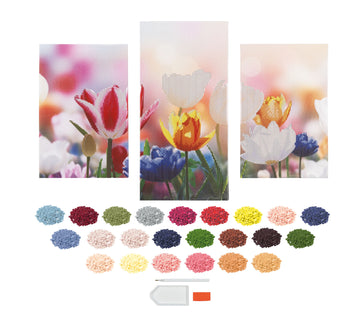 Timanttimaalaus triptyykki Kukat