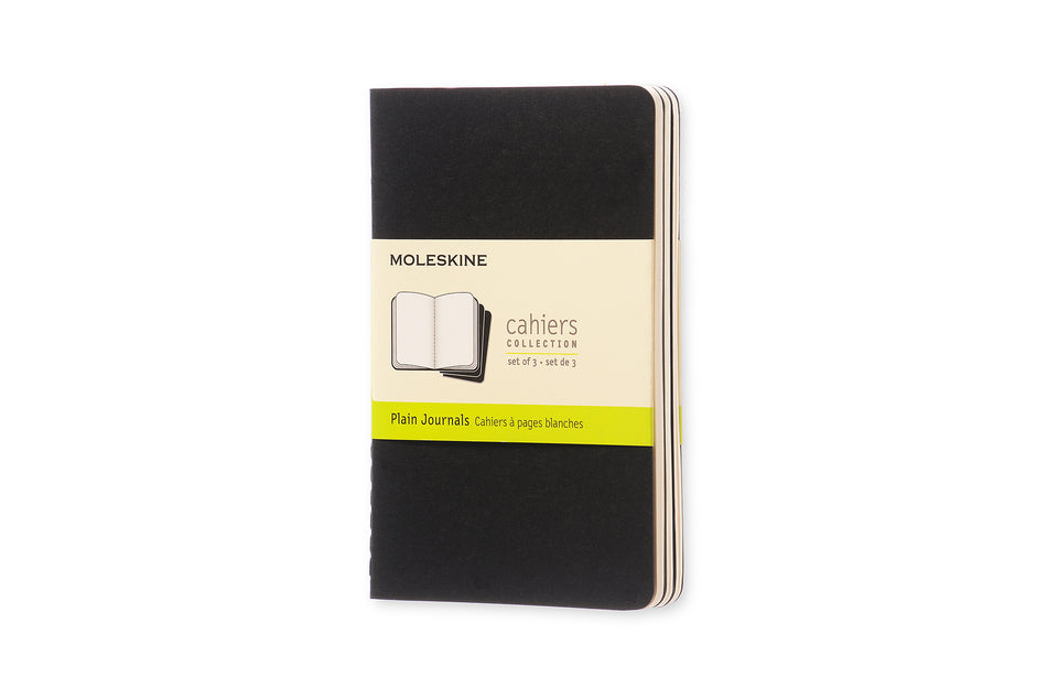 Valokuva tuotteesta Vihko 3 kpl Moleskine Cahier Pocket Plain Black 9x14cm, blanko musta, kuuluu tuoteryhmään Lehtiöt ja vihkot.