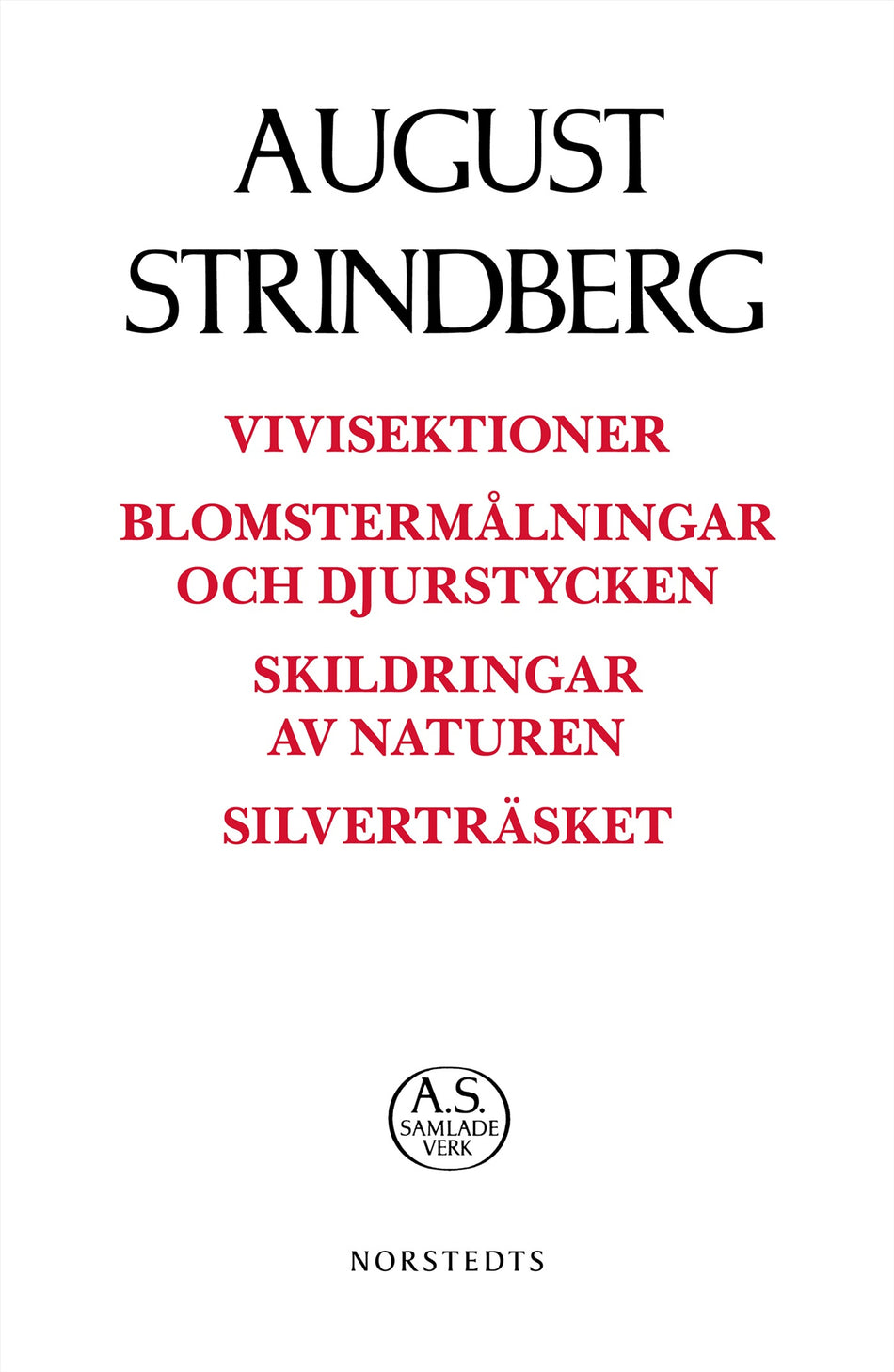 Valokuva kirjasta August Strindberg Vivisektioner ; Blomstermålningar och djurstycken ; Skildringar av naturen ; Silverträsket, kuuluu tuoteryhmään Ruots kaunokirjat.