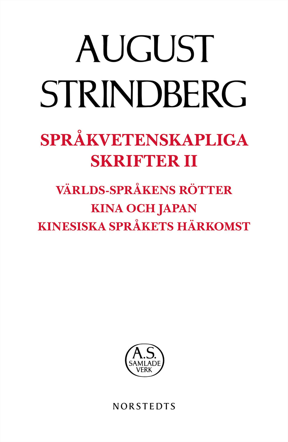 Valokuva kirjasta August Strindberg Språkvetenskapliga Skrifter II Språkvetenskapliga skrifter II : världs-språkens rötter Kina och Japan kinesiska språkets härkomst, kuuluu tuoteryhmään Ruots kaunokirjat.