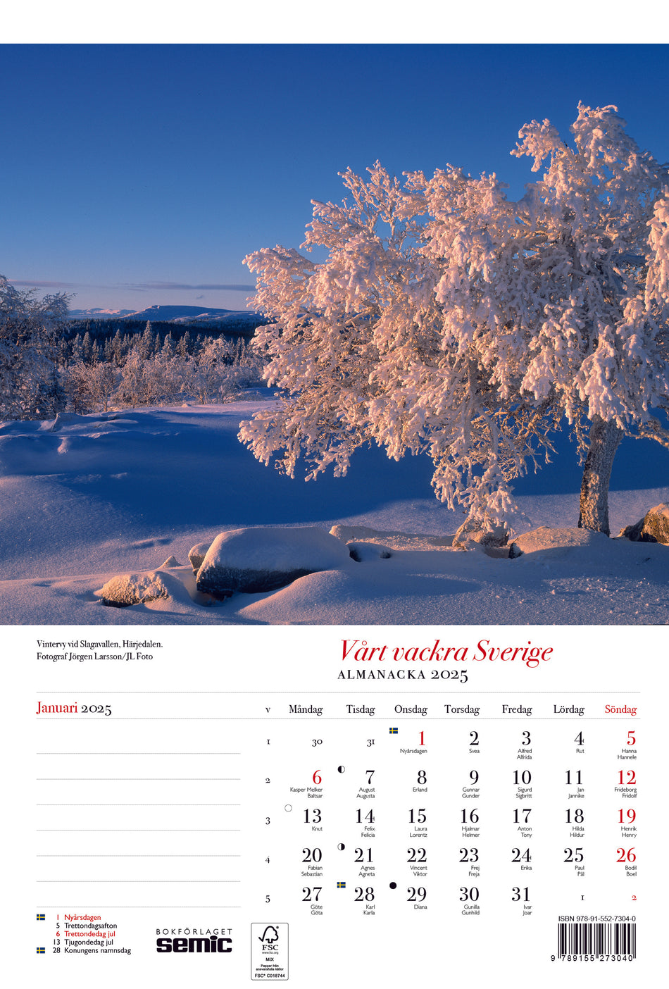 Valokuva kirjasta  Vårt vackra Sverige almanacka 2025, kuuluu tuoteryhmään Ruots harrasteet taide.