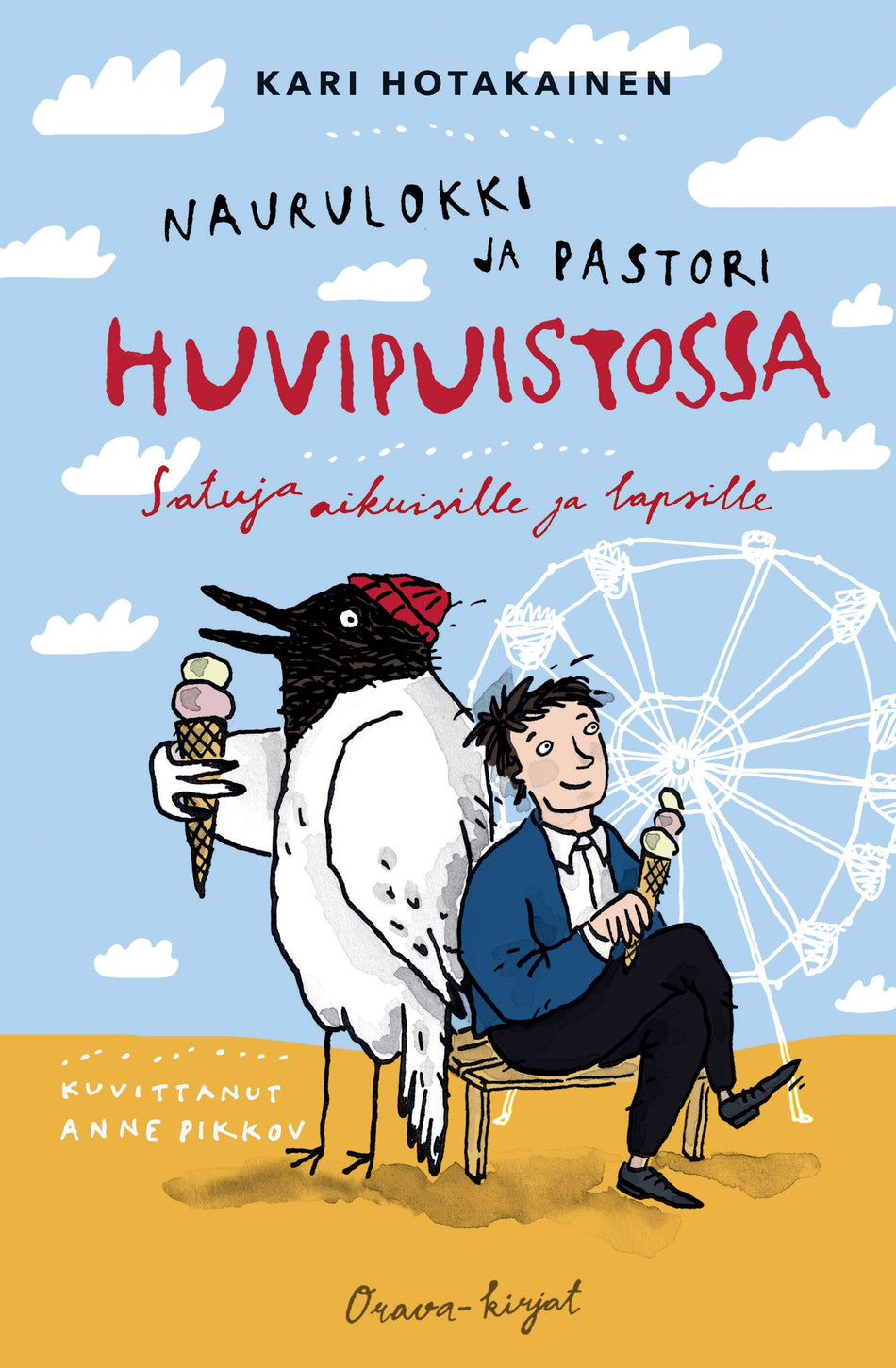 Naurulokki ja pastori huvipuistossa